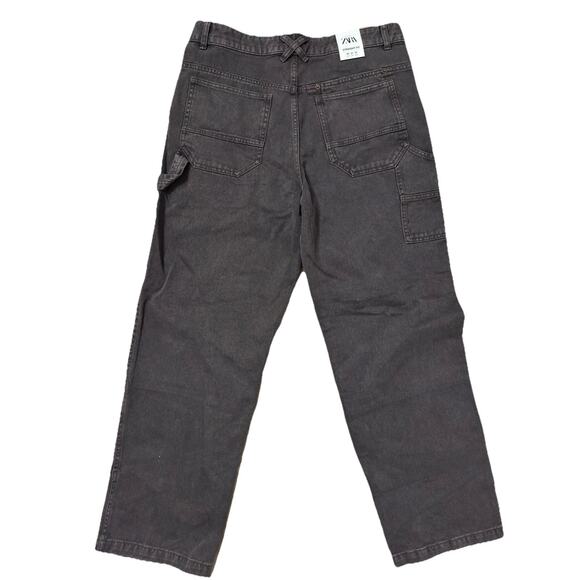 Zara Men's Five Pockets Straight Fit Wash Effect Jeans EJ2 Charcoal Size US: 31 - Picture 4 of 7